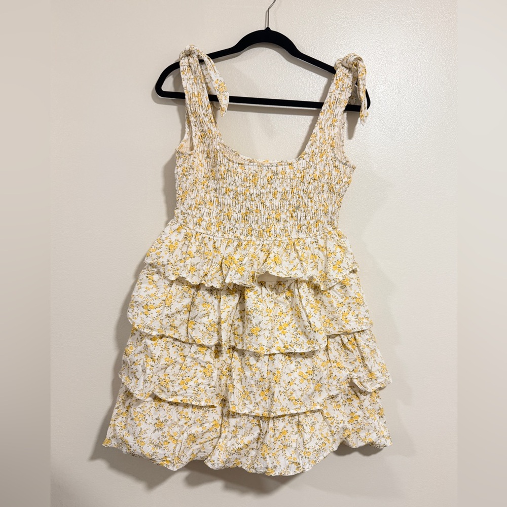 Alter’d State Coquette Cottagecore Tiered Yellow Ruffle Dress Woman Size Small